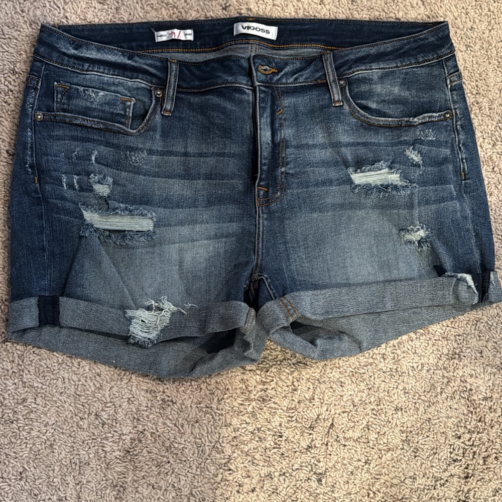 Vigoss Women's Ripped Jean Shorts - Dark Blue